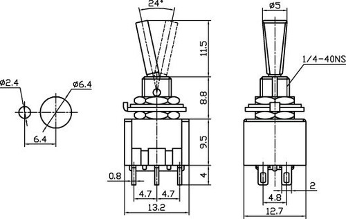 Mini Toggle Switch On/On SPDT 6P 6A 125VAC - P/N CES-66-1228