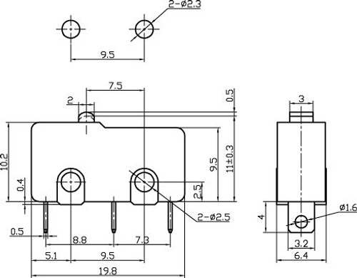 Mini Micro Switch On-(On)/NO/NC 3P 5A 125VAC - P/N CES-66-4010