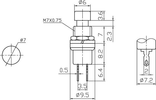 RED - Push Button Switch Off/On SPST 2P 3A 125VAC - P/N CES-66-2412