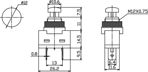 Push Button Switch On/Off 2P 20A 12VDC/10A 120VAC- P/N CES-66-2468