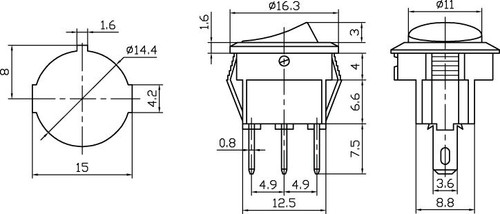 Illuminated Mini Rocker Switch On/Off SPST 3P 6A/12VDC - CES-66-2290