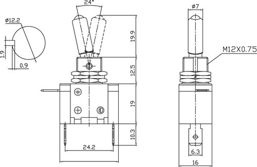 RED - Lighted Automotive Switch On/Off SPST 3P 25A/12VDC - 66-2050