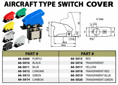 66-5017 - Yellow Aircraft-Style Toggle Switch Safety Cover Spring-Loaded