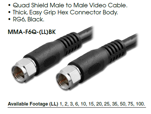 2-Foot - RG-6 'Quad Shield' Video Coaxial Cable - Type F - 75-Ohm