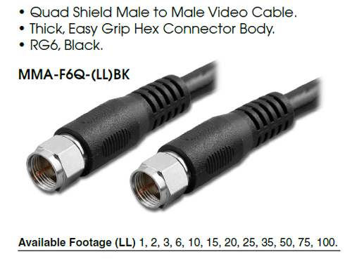 6-Foot - RG-6 'Quad Shield' Video Coaxial Cable - Type F - 75-Ohm