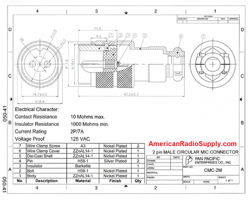 CMC-2M - 2-Pin - Microphone & Electrical Cable Connector - Male Plug