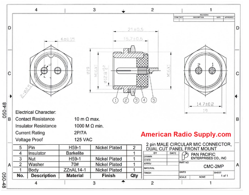 CEA-CBC2 Screw-Lock 2-Pin Power & Microphone Connector For Kenwood, Yaesu, Marine VHF