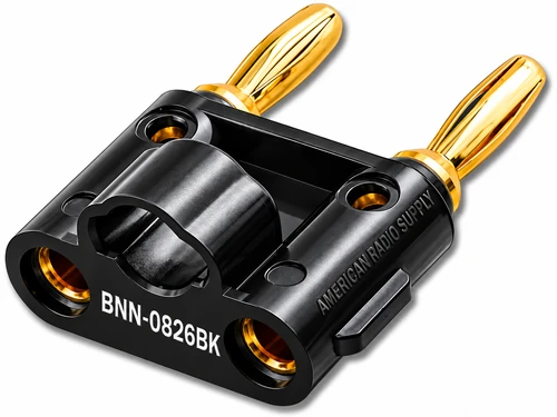 BLACK - Dual Screw Twin Banana Plug - Gold Plated Contacts - BNN-0826BK
