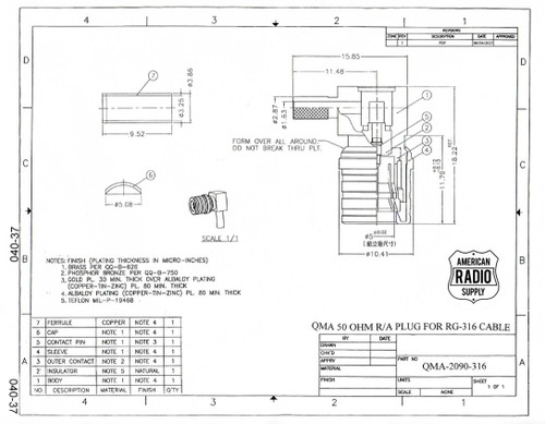 QMA Male Plug Crimp End Connector For RG-174 RG-316 LMR100 Coaxial Cable