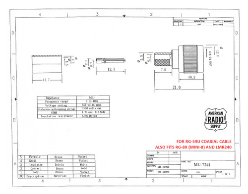 Mini-UHF Straight Male (Plug) Crimp Connector for RG-59