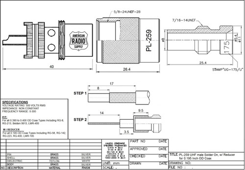 PL-259 / UG-175 Silver Teflon Coaxial Connector for LMR195