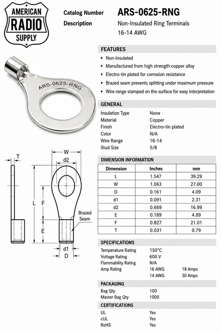5/8 INCH HD GROUNDING LUG RING TERMINAL FOR SO-239 AND TYPE N CONNECTORS