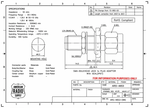 SMA Male Female Feed-Through Bulkhead Connector