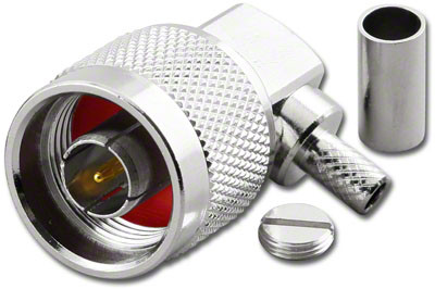 RG-58 & LMR195 Type N Male Right Angle Coaxial Crimp Connector  RFN-7649