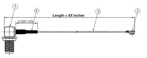 MHF4 Jack to SMA Female RA Bulkhead 0.81 Coax Cable 2.55" - 199012-2.56