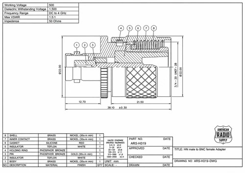 HN Male to BNC Female Coaxial Adapter Connector - H319