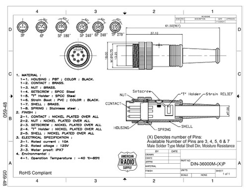 7-Pin - Standard DIN Plug Connector with Metal Shell - DIN-36000M-7P