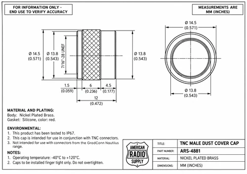 TNC Coaxial Protective Dust Cover - Protective Cap - ARS-4881