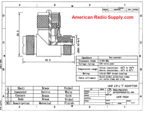 PL-259 UHF Male Female Tee Adapter Connector (UHF-7624)