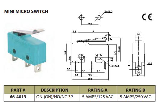 Mini Micro Switch On On No Nc 3p 5a 125vac P N Ces 66 4013