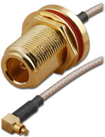 12-Inch - MC Card Plug RA to N Female Bulkhead RG316 Coaxial Cable -1630