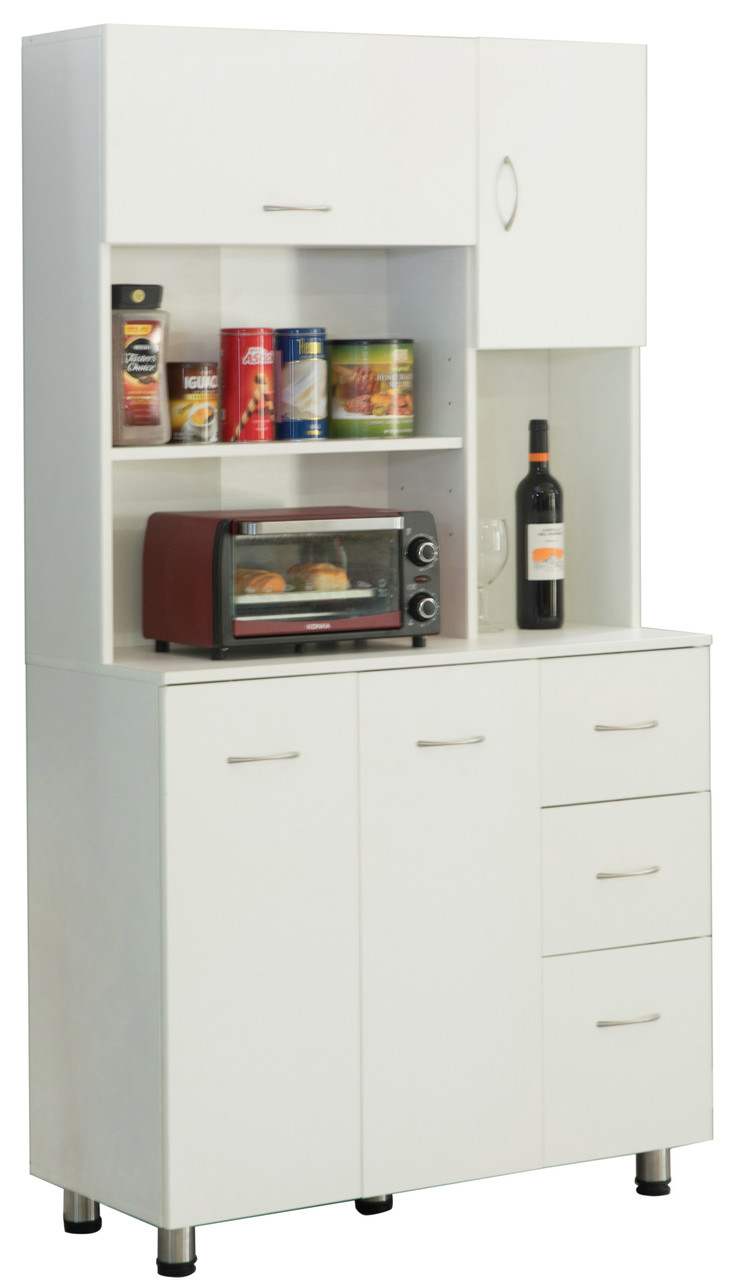 SMOOL Kitchen Storage Cabinet Freestanding Pantry with 4 Doors and 2  Drawers, White