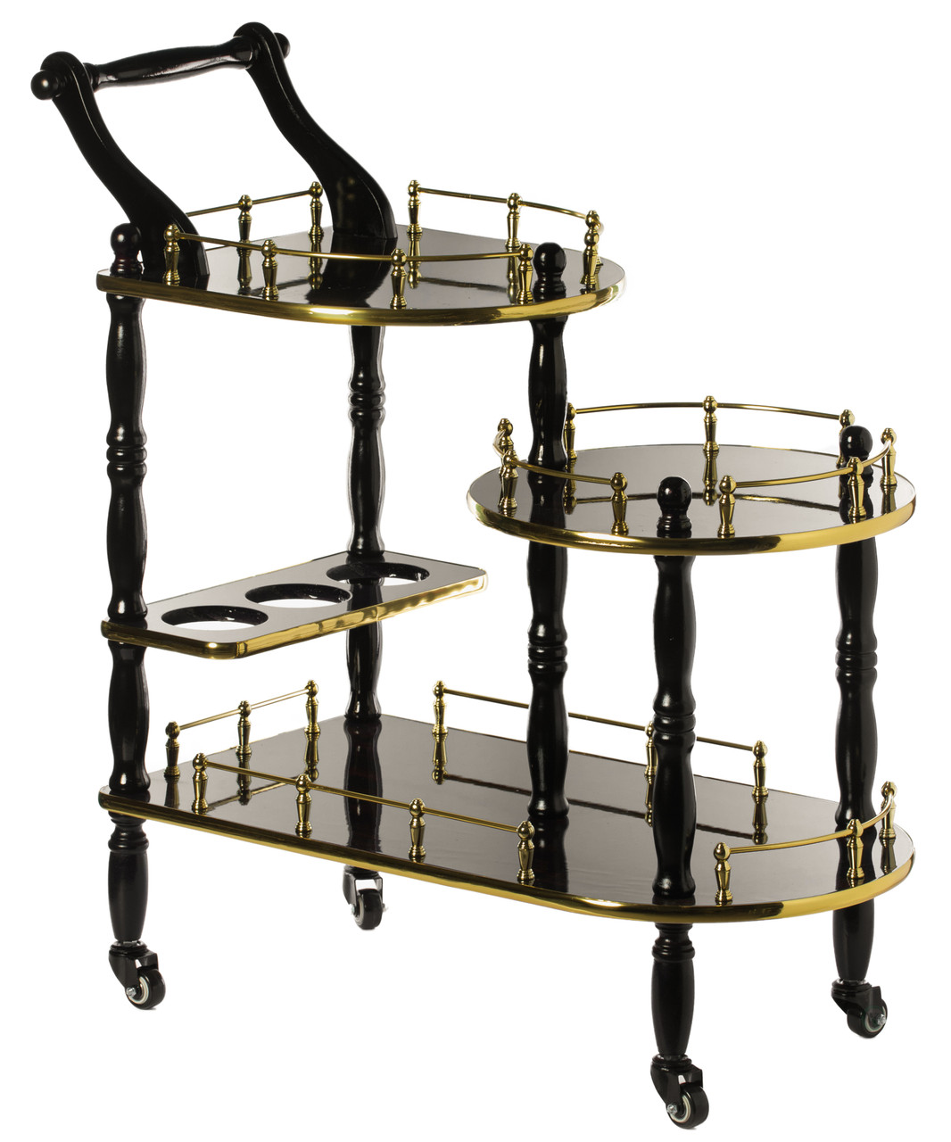 Wood Serving Bar Cart Tea Trolley with 2 Tier Shelves and Rolling Wheels - Thumbnail 3