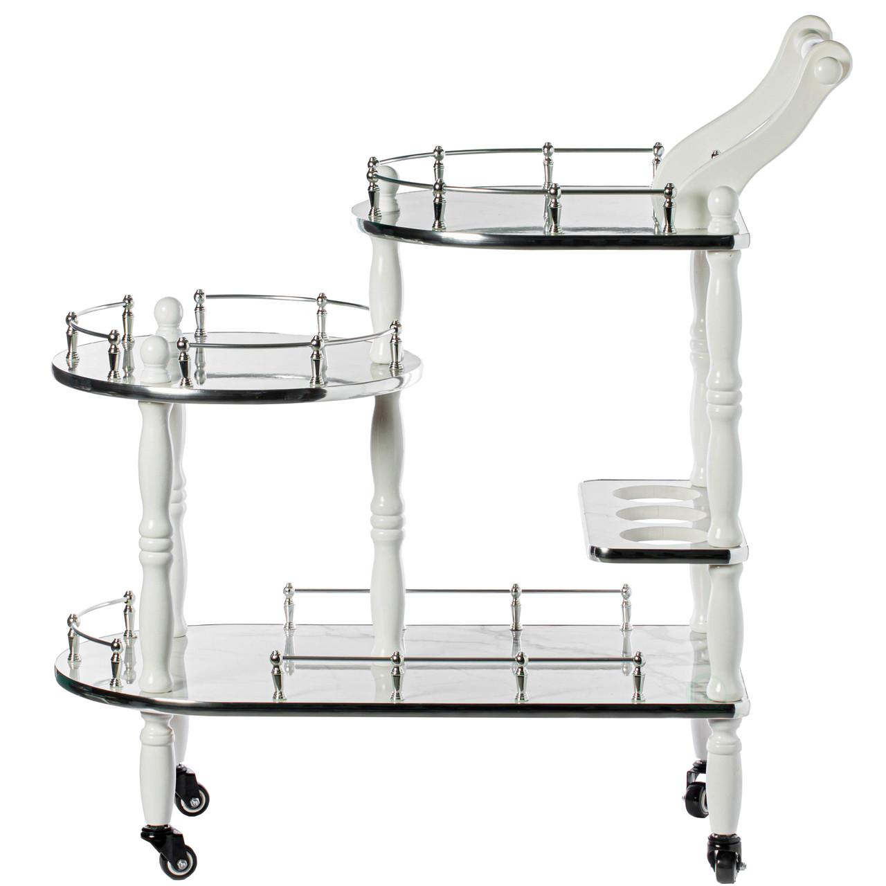 Wood Serving Bar Cart Tea Trolley with 2 Tier Shelves and Rolling Wheels