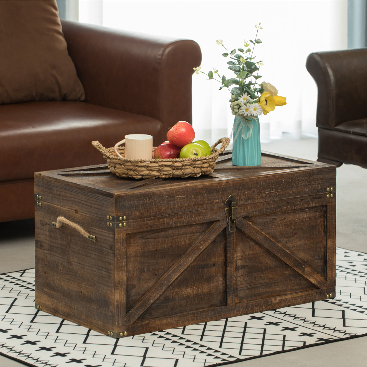 Buy Wholesale QI003797L Brown Large Wooden Lockable Trunk