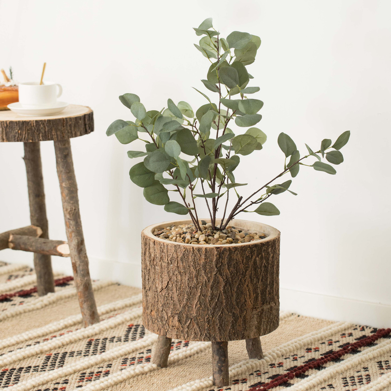 Vintiquewise Wooden Stump Tree Log with Bark Planter Pot with Small Tree Branch Legs