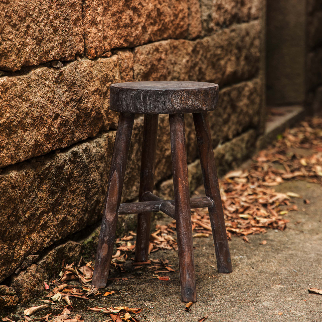 【アンティーク家具】WOOD STOOL ヴィンテージ スツール 木製 シャビーシック 丸椅子 古道具