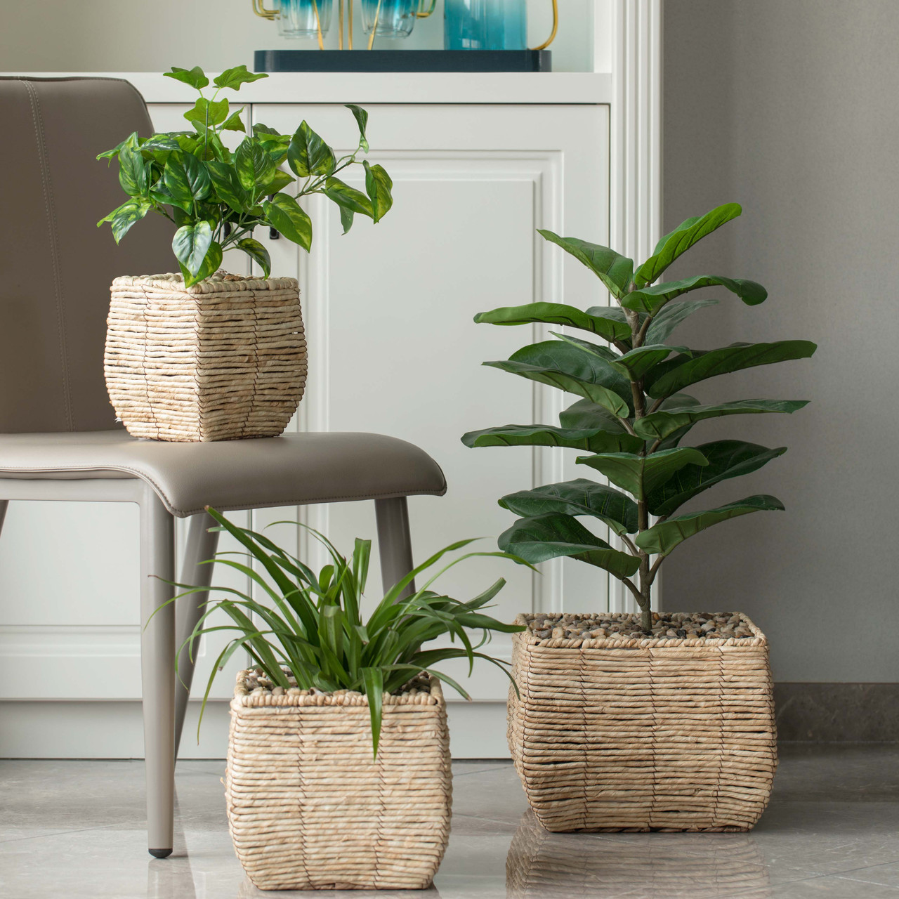Buy Wholesale QI003833 Woven Square Flower Pot Planter with Leak