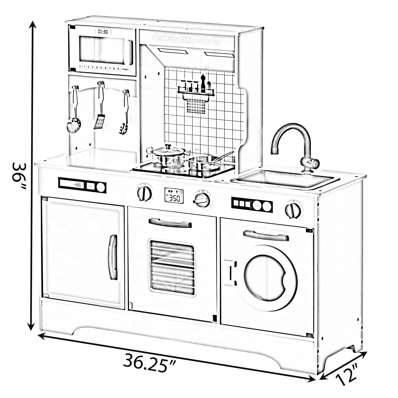 Buy Wholesale QI004209 Wooden Play Kitchen Toy, Light on Microwave, Washer, Sound