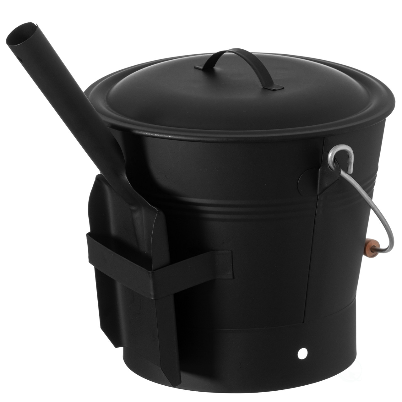 Buy Wholesale QI004552 Black Iron Ash Bucket with Lid and Wood Handle