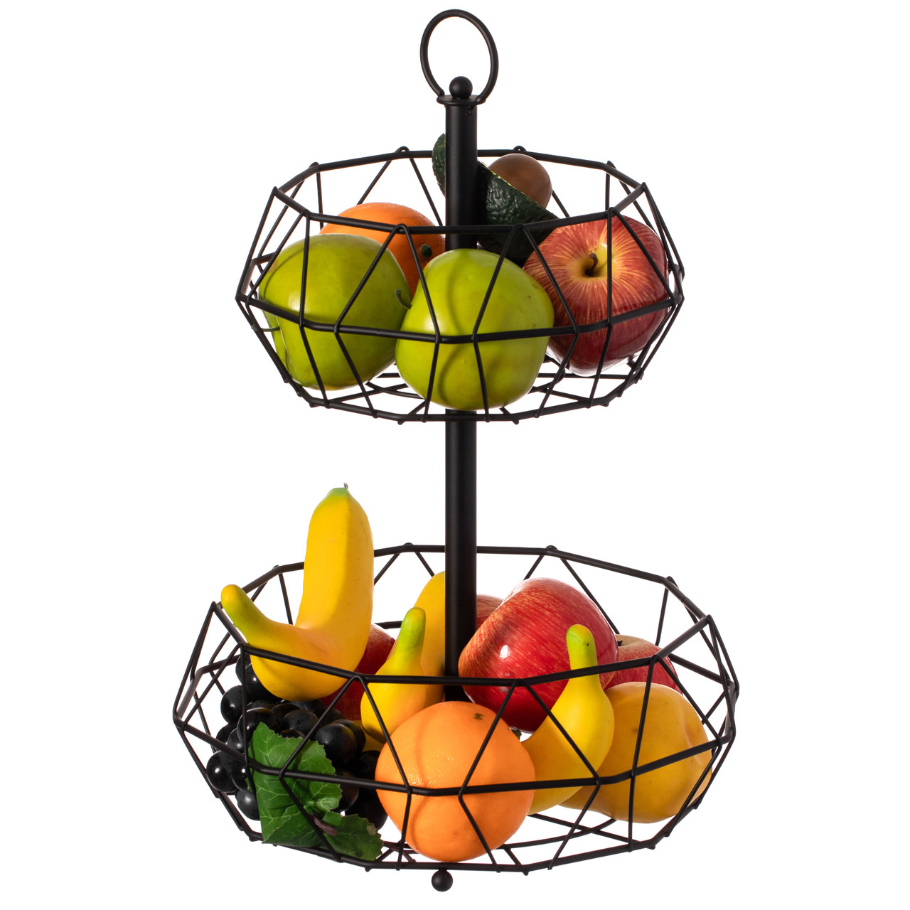 Farmhouse 2-Tier Metal Fruit Storage Basket Organizer Display Stand Fo