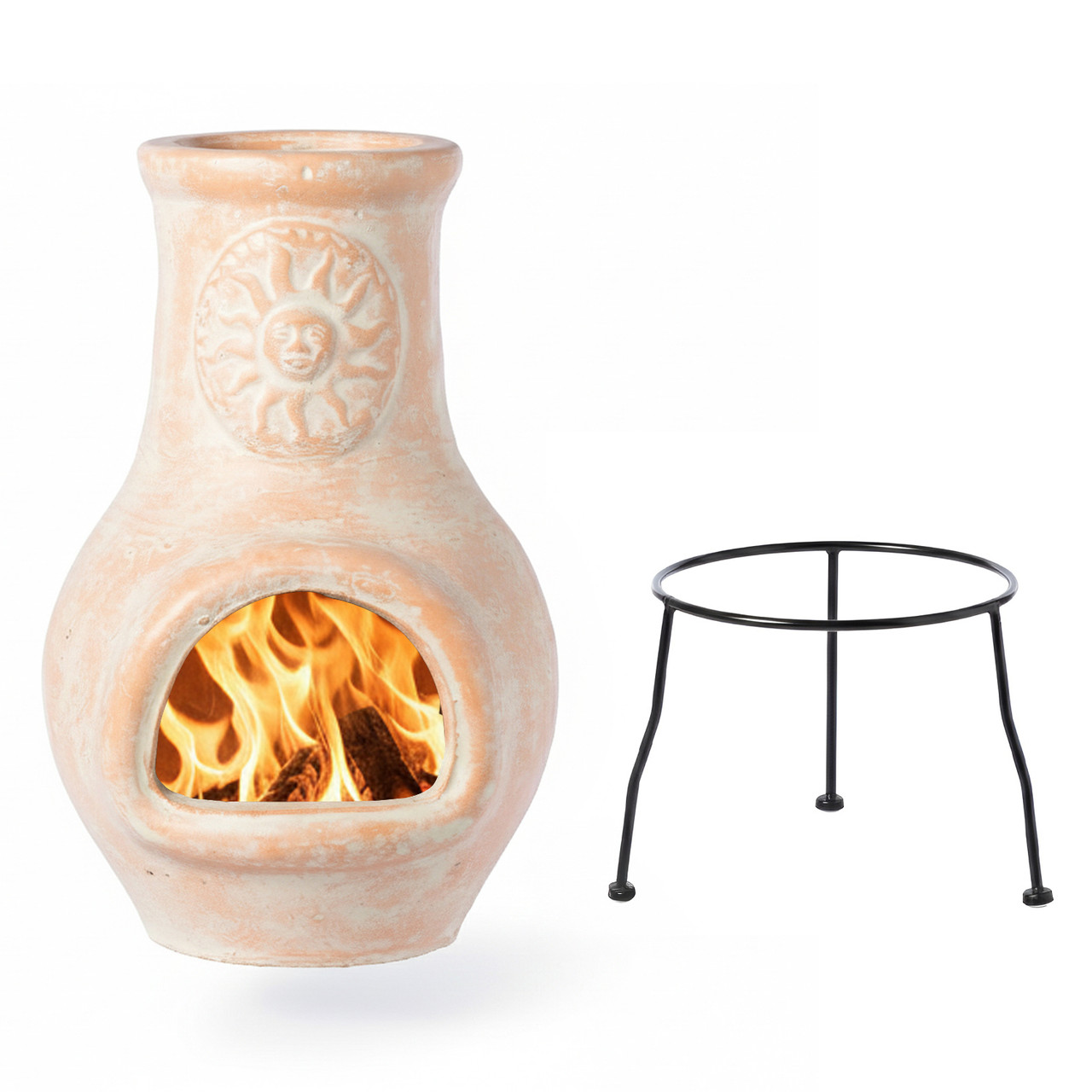 Beige Outdoor Clay Chiminea Outdoor Fireplace Sun Design Charcoal