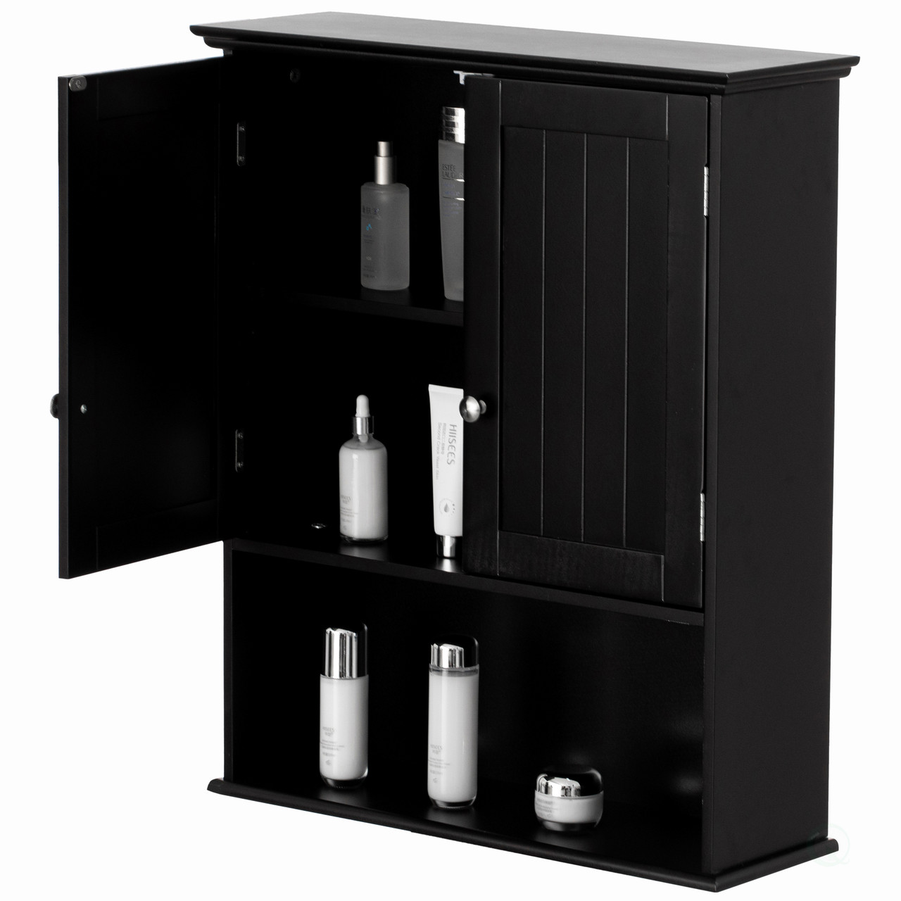Wall Mount Bathroom Cabinet Wooden Medicine Cabinet Storage Organizer  Double Door with 2 Shelves, and Open Display Shelf - Quickway Imports Inc