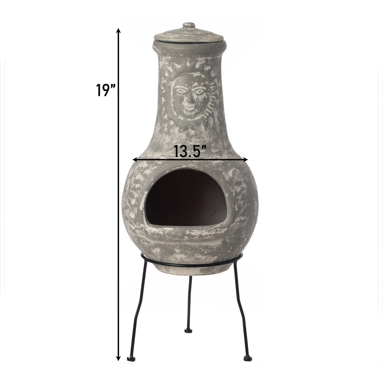 Outdoor Clay Chiminea Fireplace Sun Design Wood Burning Fire Pit with ...