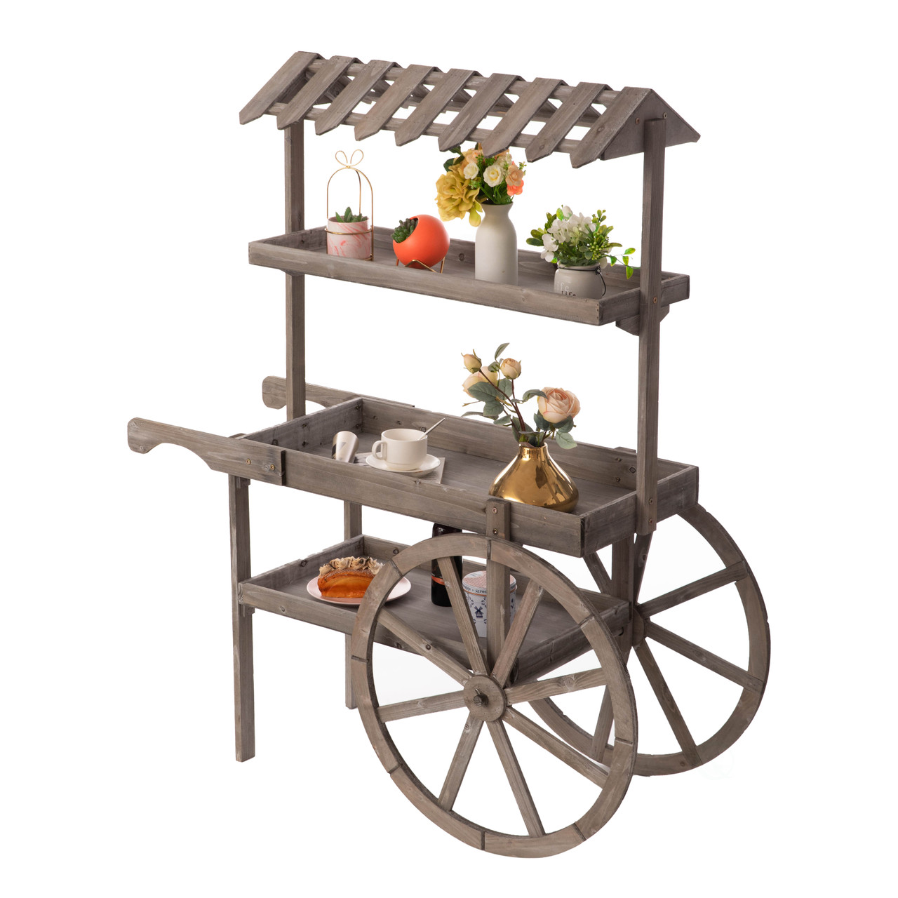 Antique Rustic Solid Wood decor Display Rack Cart Wood Plant Stand