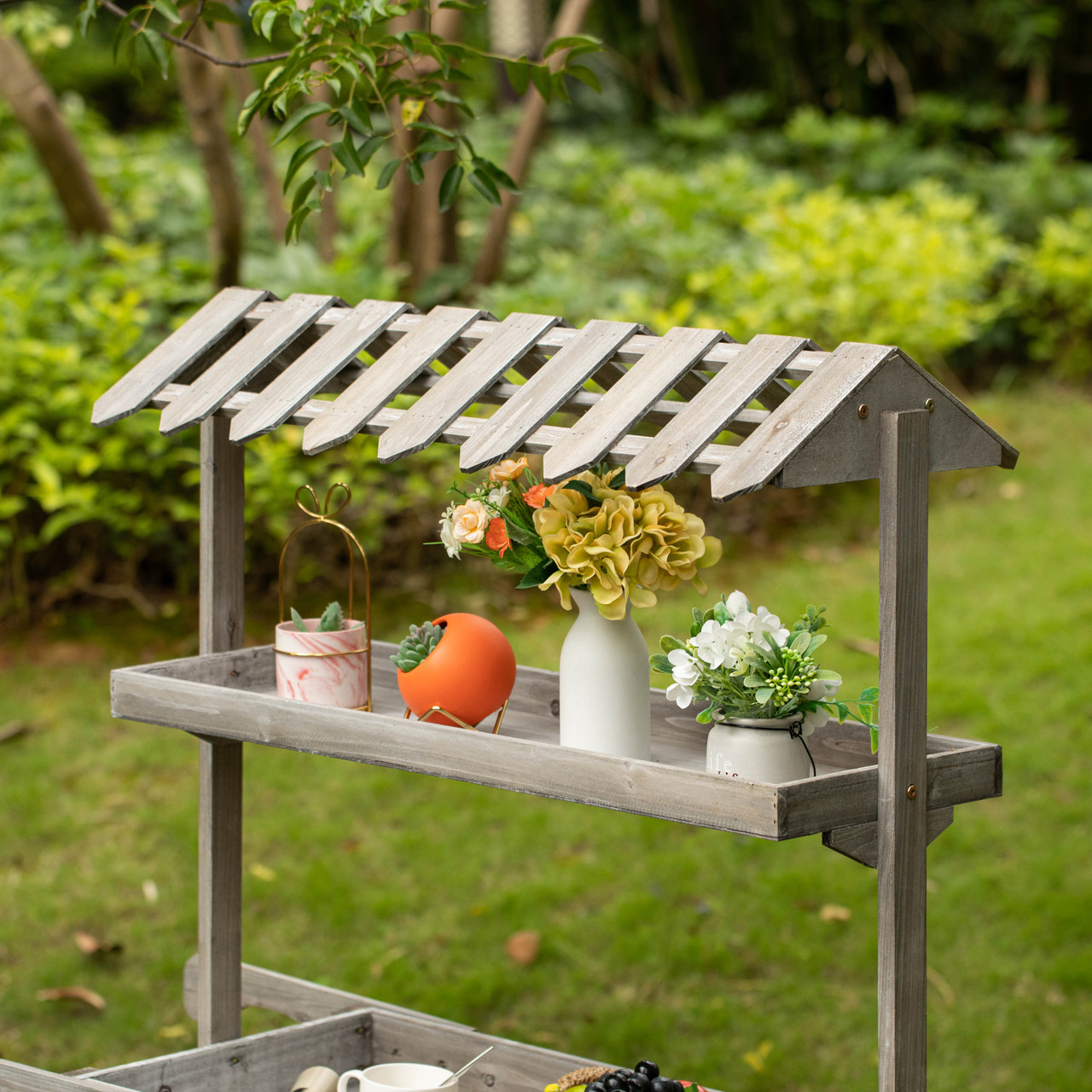 Antique Rustic Solid Wood decor Display Rack Cart Wood Plant Stand 3 ...