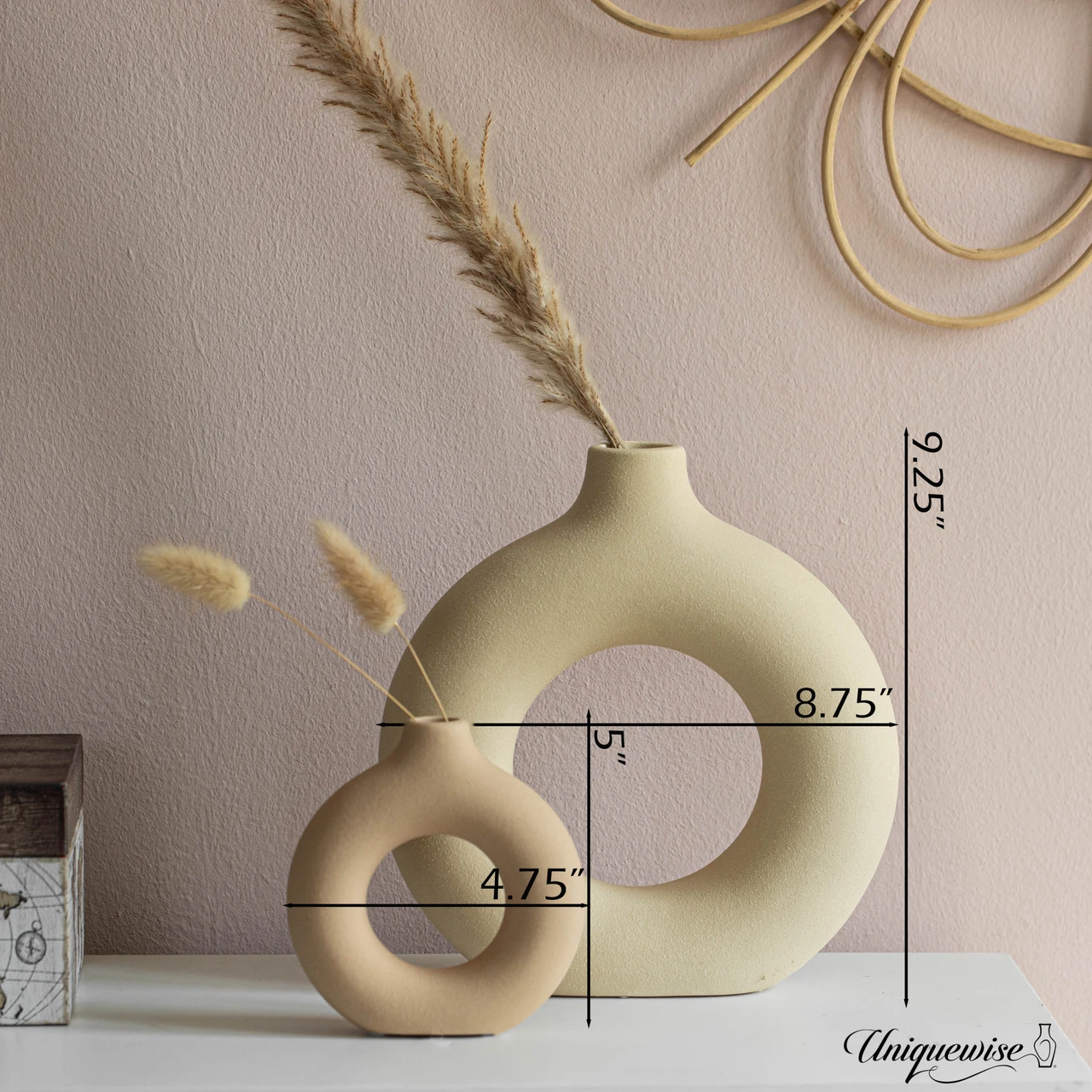 9-Inch Large and 5-Inch Small Decorative Hollow Ceramic Donut Table Vase