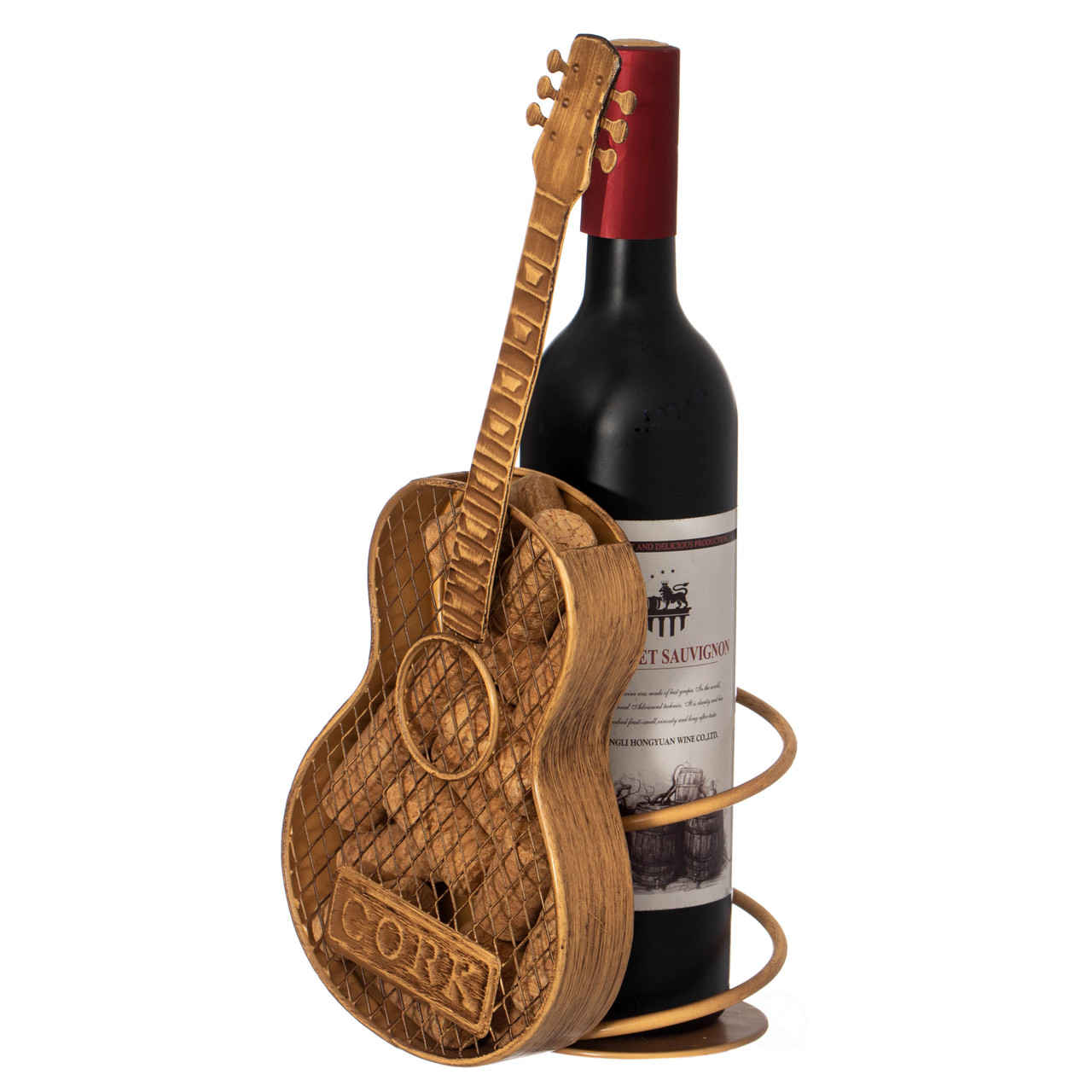 Decorative Metal Guitar Shape Wine Bottle and Cork Holder – A