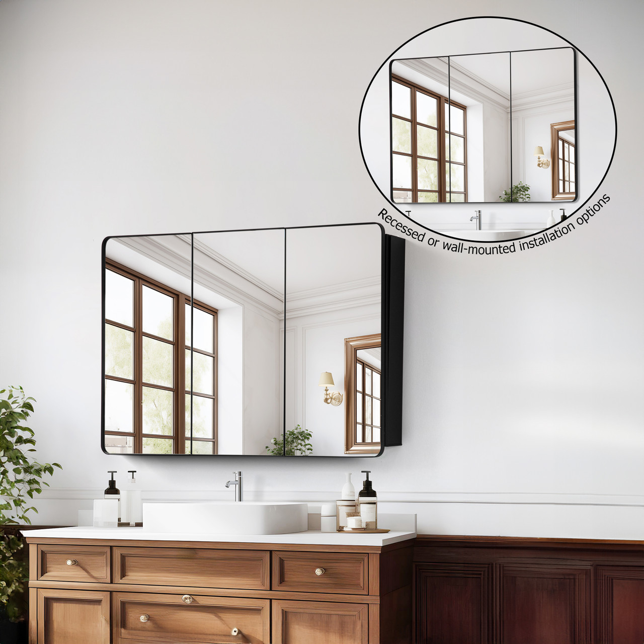 Basicwise 3-Door Aluminum Bathroom Medicine Cabinet, Round Corner ...