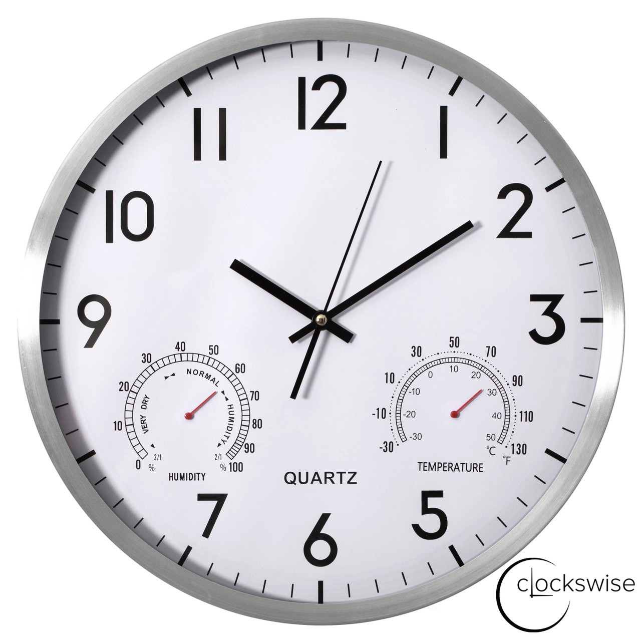 Clockswise Non-Ticking Quartz Wall Clock with Thermometer