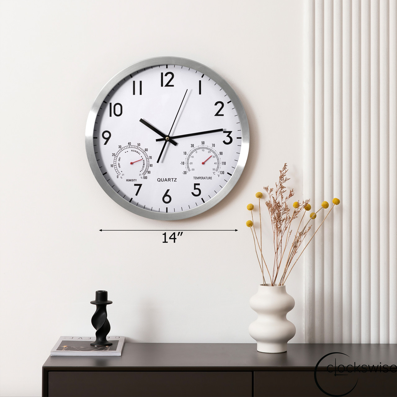 Clockswise Non-Ticking Quartz Wall Clock with Thermometer