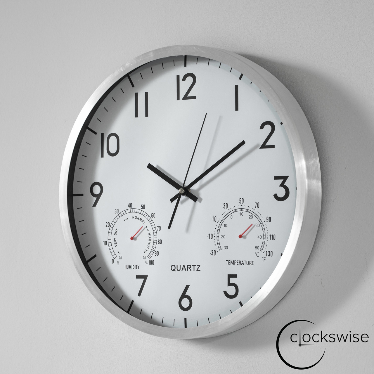 Clockswise Non-Ticking Quartz Wall Clock with Thermometer