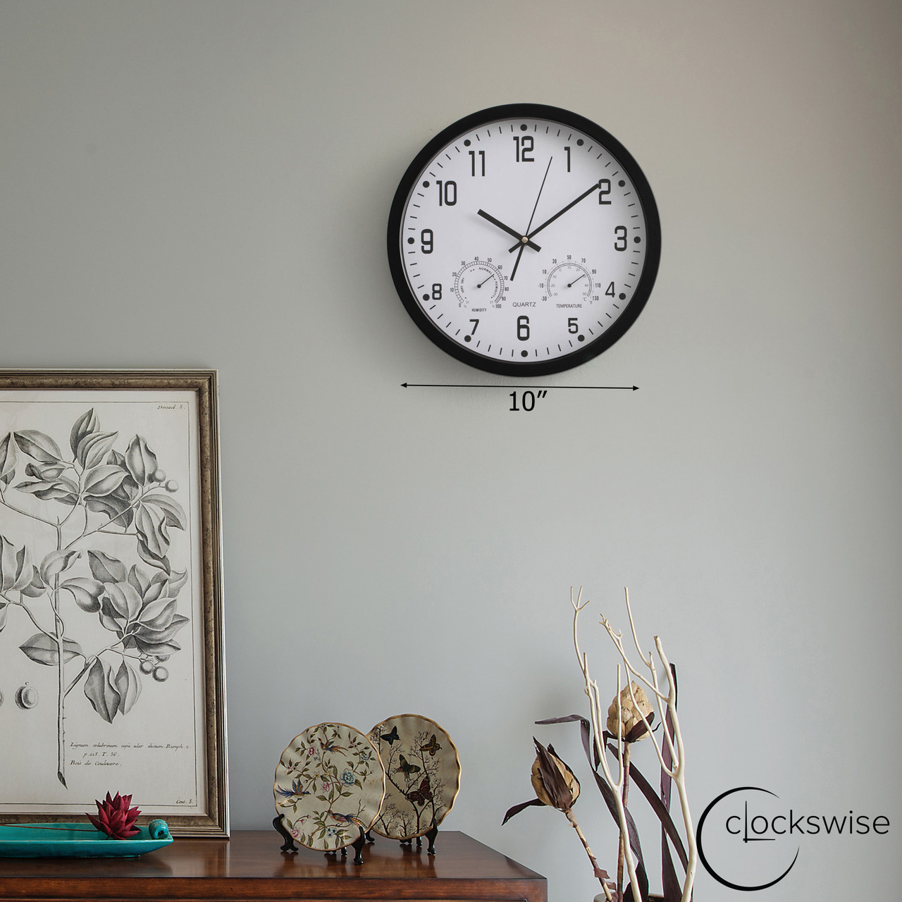 Clockswise Non-Ticking Quartz Wall Clock with Thermometer