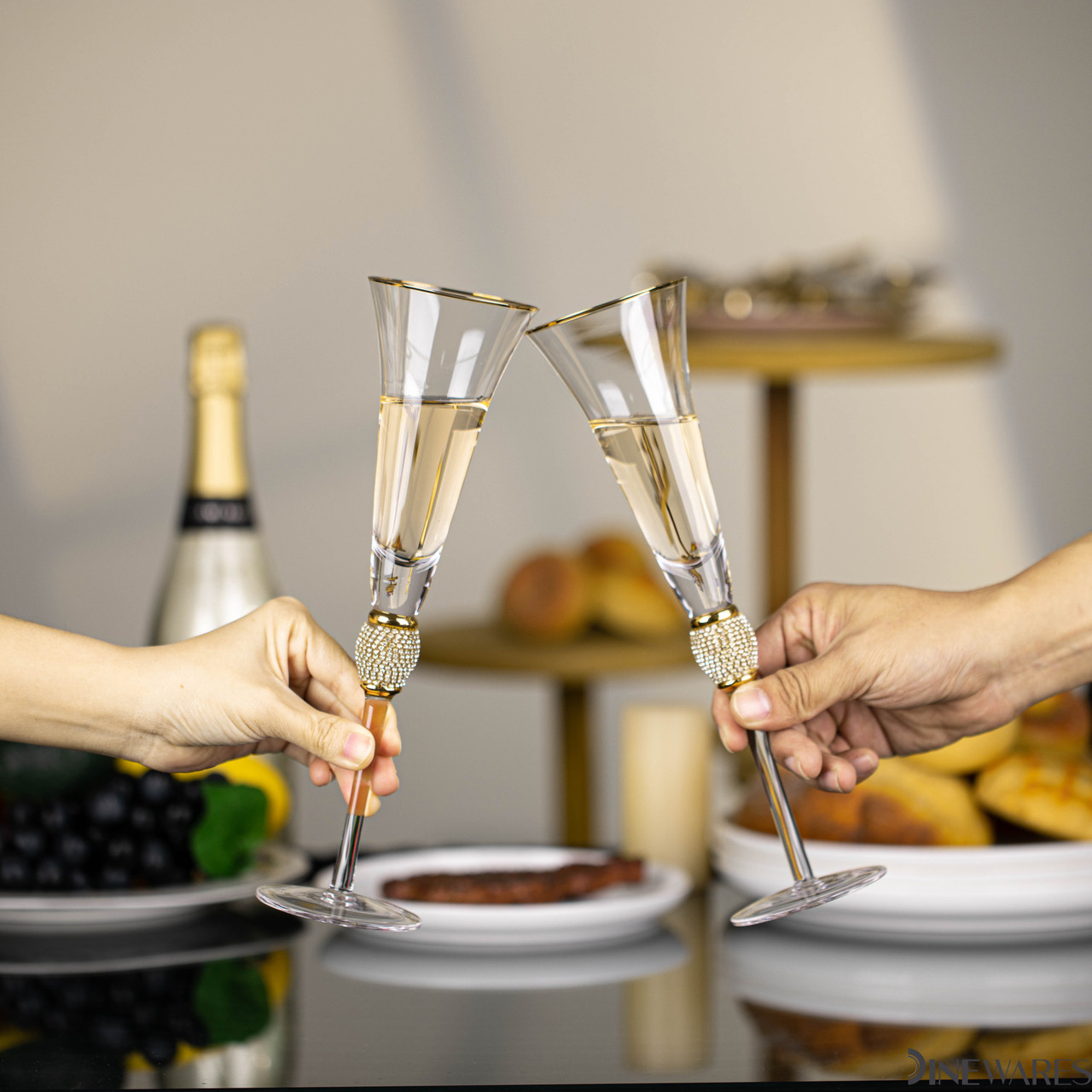 Elegant Crystal Set Wedding Champagne Glasses with Diamond