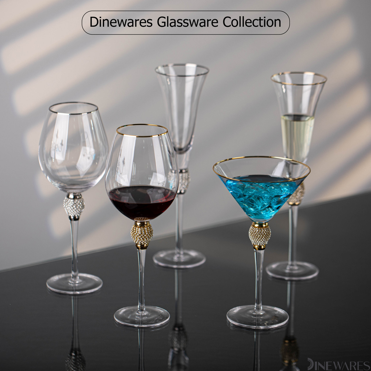 Elegant Crystal Set Wedding Champagne Glasses with Diamond Rhinestone Accents and a Polished Rim - 11 in Tall, 7 oz - Silver - 2 Piece