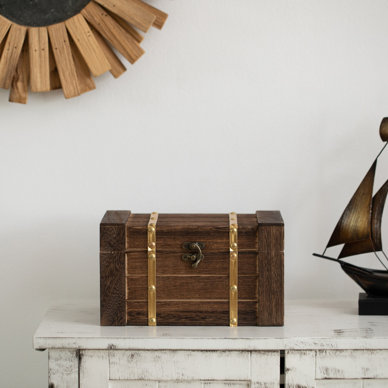 Vintiquewise Rectangular Wooden Treasure Chest Rustic Dark Wood